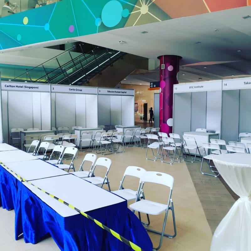 Table with Blue Skirting